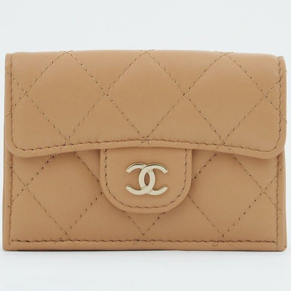 CHANEL | Bags | Chanel Small Flap Wallet Beige Leather Compact | Poshmark